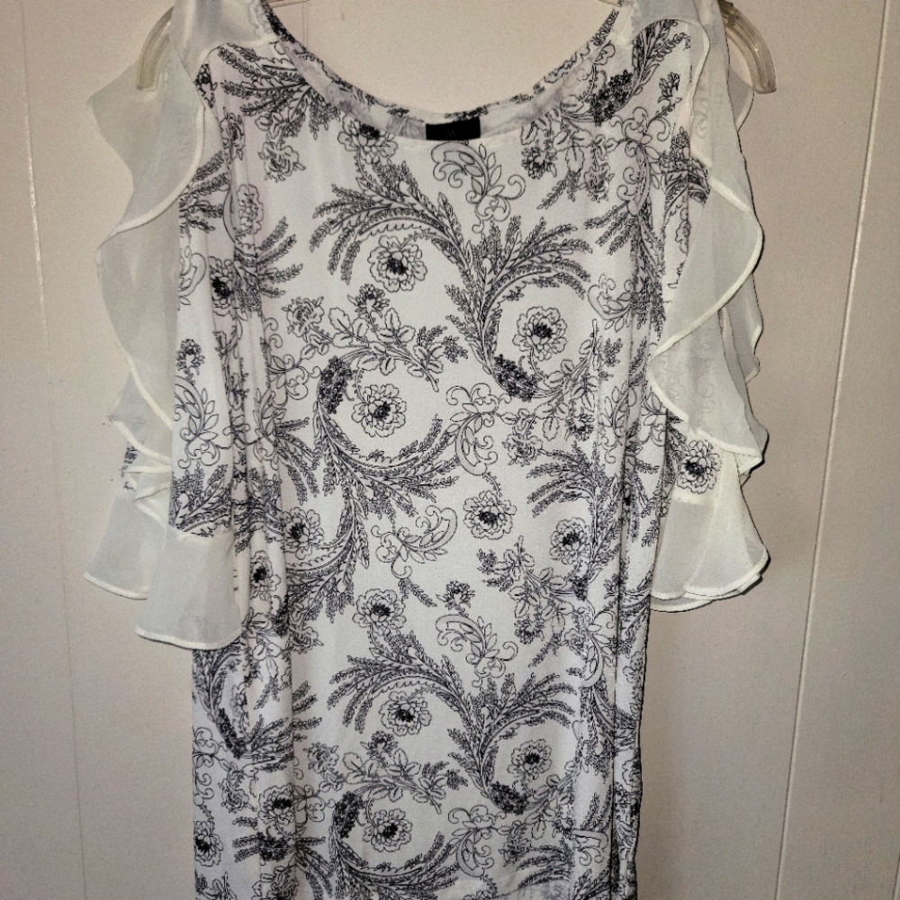 Worthington Blouse  Scrolly Floral Print Cold Shoulder